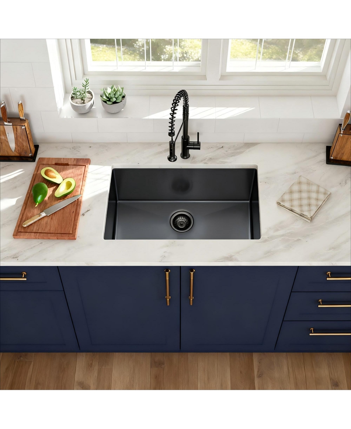 huluwat 30x18x9inch Gunmetal Black Kitchen Sink Undermount Single Bowl Stainless Steel 16 Gauge