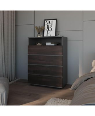 Tokio 4 Drawer Dresser with Open Shelf, Stained Walnut