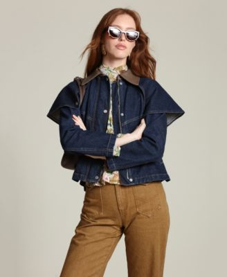 Women's Denim Cape Spread Collar Jacket
