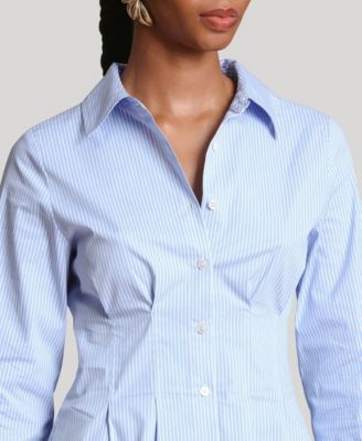 Women's Corset Stripe Spread Collar Shirt