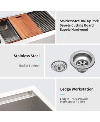 33x22x10 Inch Double Bowl 5050 Farmhouse Workstation Kitchen Sink 16 Gauge T304 Stainless Steel Apron Front With Cutting Board Colander