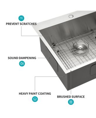 16-Gauge Stainless Steel Drop-In Kitchen Sink, Single Bowl, 25" x 22" x 9"