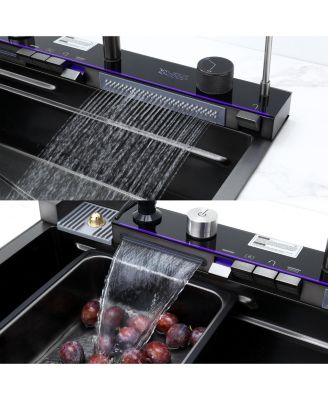 Smart Waterfall Kitchen Sink 304 Stainless Steel Single Bowl Pull Out Faucet Vegetable Basin