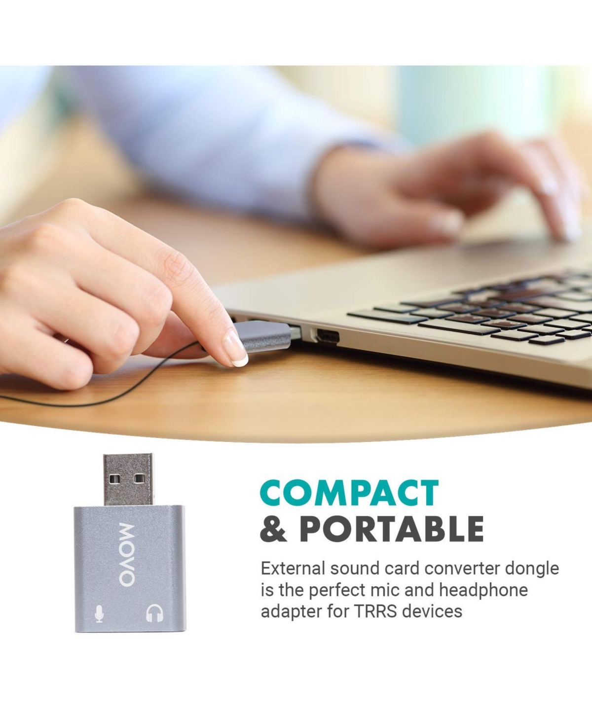 Movo Usb-AC1 Trrs Mic. to Usb 2.0 Sound Card Adapter