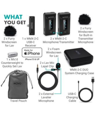 WMX-2-C-DUO Dual Wireless Lavalier Microphone System with Charging Case for iPhone 15 and up