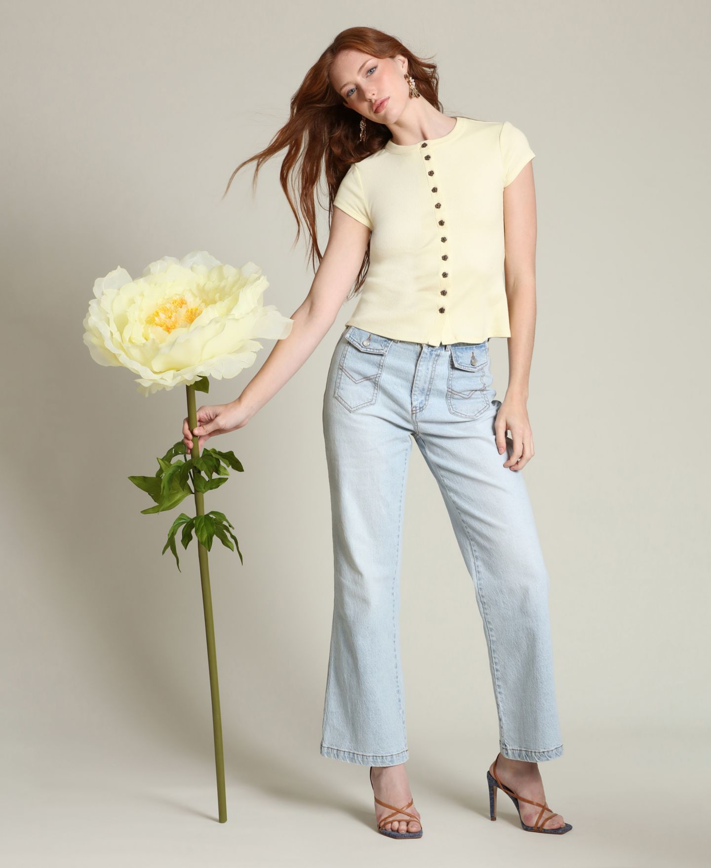 Женские джинсы Avec Les Filles Flare Leg Patch Pocket, цвет: Светлая варка — фото 7