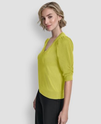 Women's Puff-Sleeve V-Neck Sweater