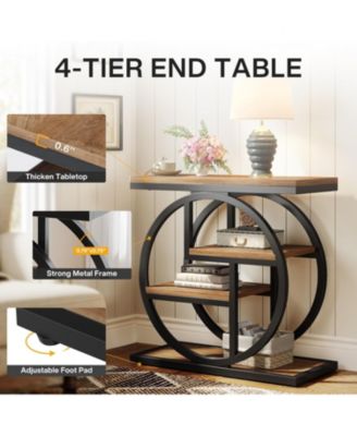 End Table Set of 2, 4-Tier Narrow Side Table, Wood Small Sofa Side Table, Industrial Bedside Table for Bedroom, Living Room