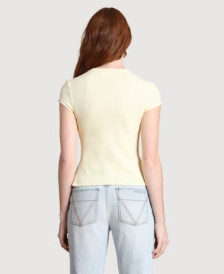 Women's Button-Front Crew Neck Top
