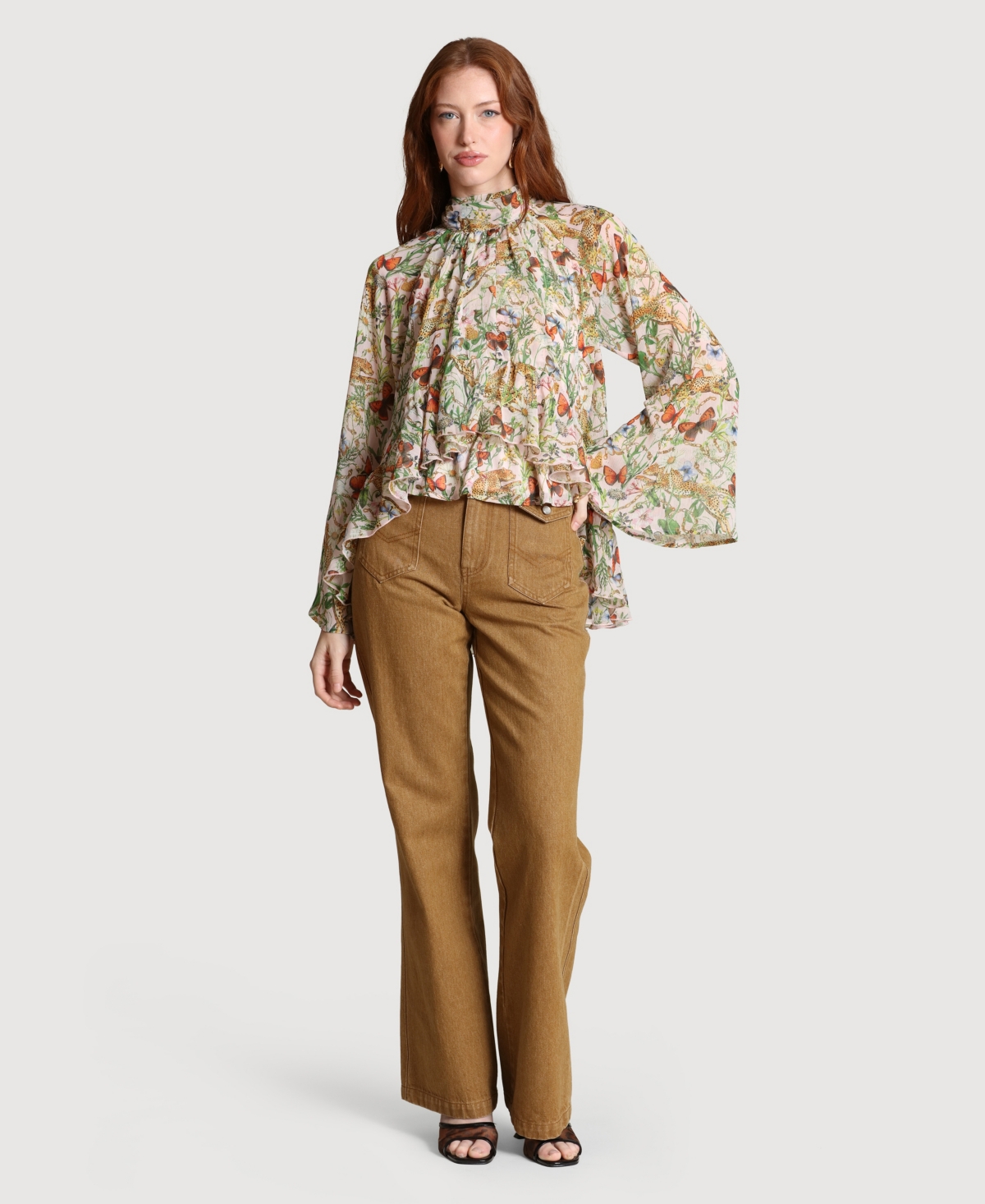 Avec Les Filles Women's Printed Tie Neck Top