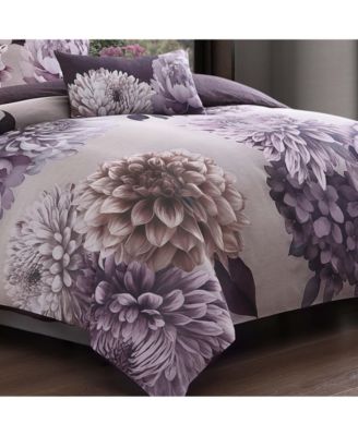 Plum Petal Bedding 100% Cotton Sateen 5 Piece Queen Size Reversible Comforter Set