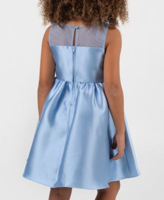 Girls' 2T-6X Illusion Neck 3D Rosettes On Bod Mikado Dress