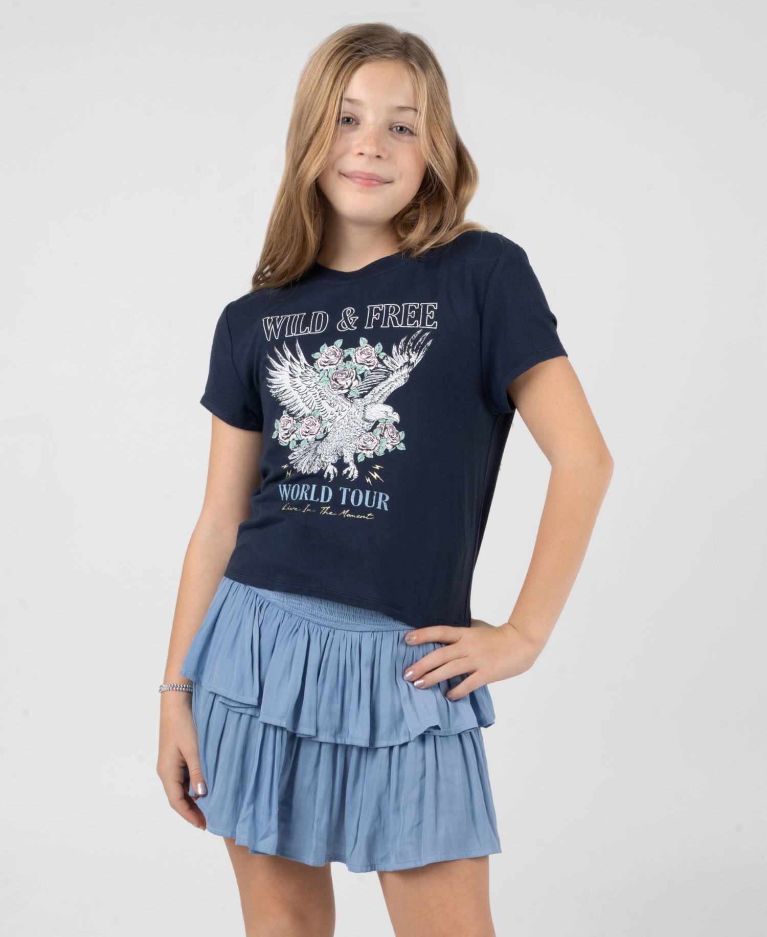 Girls' 7-12 Graphic Short-Sleeve T-Shirt and Skort, 2-Piece Set