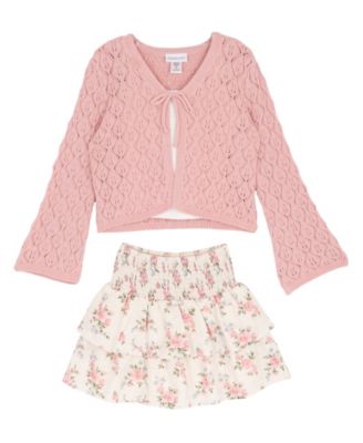 Girls' 7-12 Long-Sleeve Crochet Cardigan, Cami and Skort, 3-Piece Set