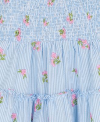 Girls' 7-16 Smocked Bodice Square Neck Dress and Bag, 2-Piece Set