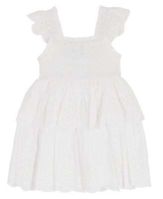Girls' 2T-6X Cotton Eyelet Square Neck Flutter Dress