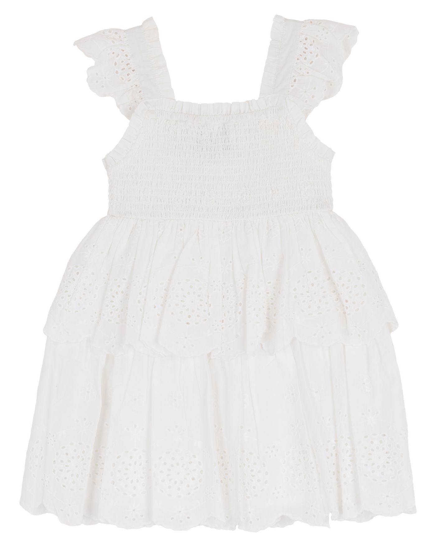 Платье Rare Editions Cotton Eyelet Square Neck Flutter Dress для девочек, цвет: Белый — фото 2