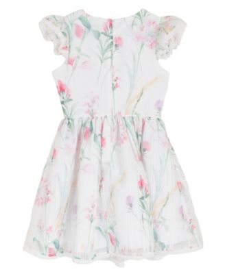 Girls' 7-16 Floral Windowpane Crochet Round Neck Dress