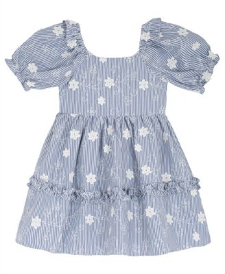 Girls' 2T-6X Striped Embroidered Flutter Sleeve Dress