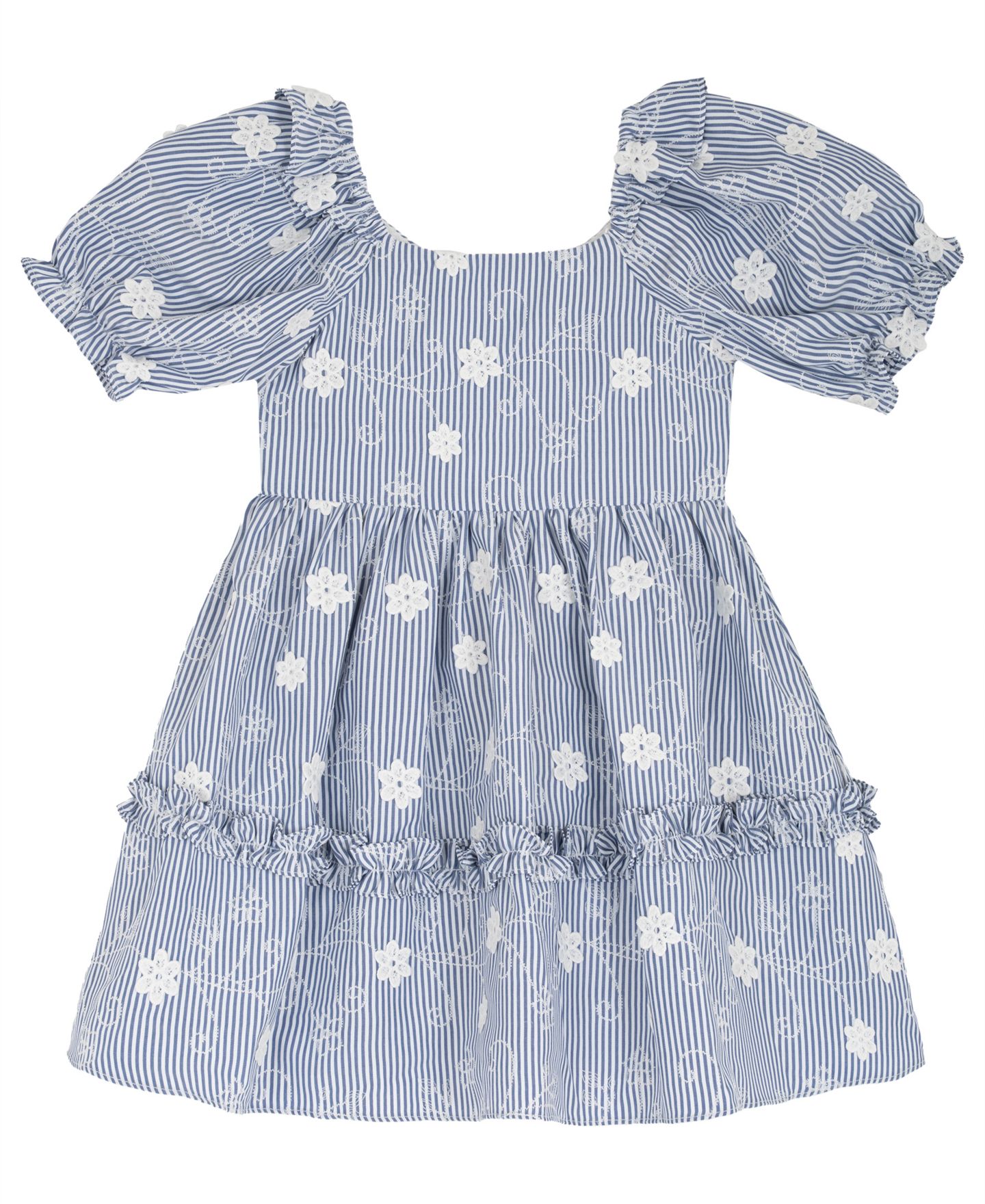 Платье Rare Editions Striped Embroidered Flutter-Sleeve Dress для девочек, цвет: Синий — фото 4