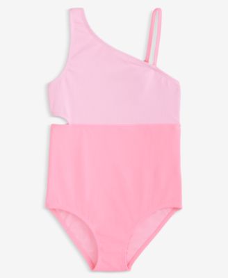 Girls' 7-16 Ribbed Colorblocked One-Piece Swimsuit