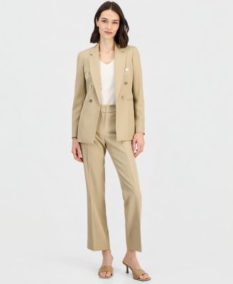 Women's Faux Double-Breasted Open-Front Jacket and Mid-Rise Press-Pleat Bootcut Pants