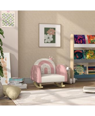 Kids Rocking Chair Princess Crown Toddler Chair Armchair Rocker with Rainbow Backrest for Bedroom Playroom Pink