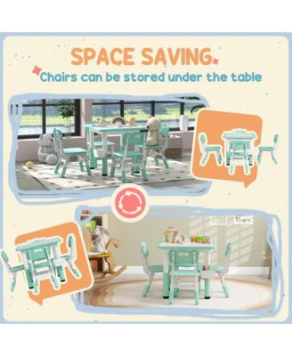 Kids Table and Chair Set Height Adjustable 5 Piece Toddler Table Set with Storage Box Easy Clean Activity Table with 4 Chairs for 18M 5Y Green