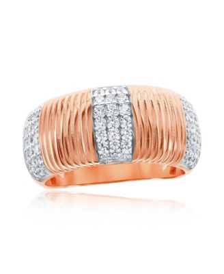 Sterling Silver Cubic Zirconia Wide Band Fluted Ring (10 mm)