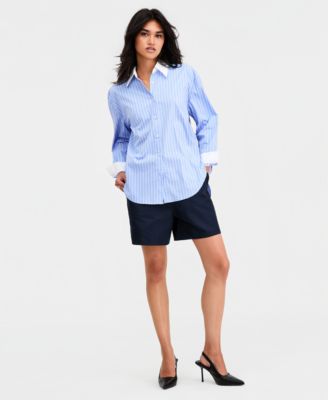 Women's Contrast-Collar Striped Shirt