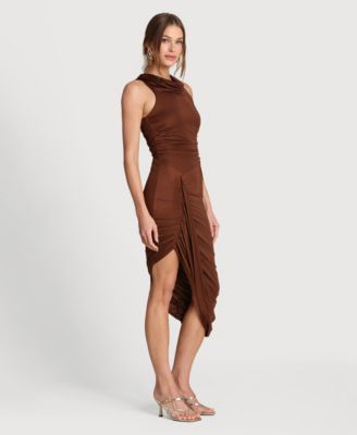 Women's Twist Cowl Neck Midi Dress