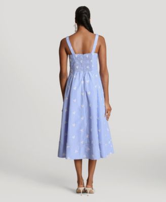 Women's Embroidered Stripe Midi Dress