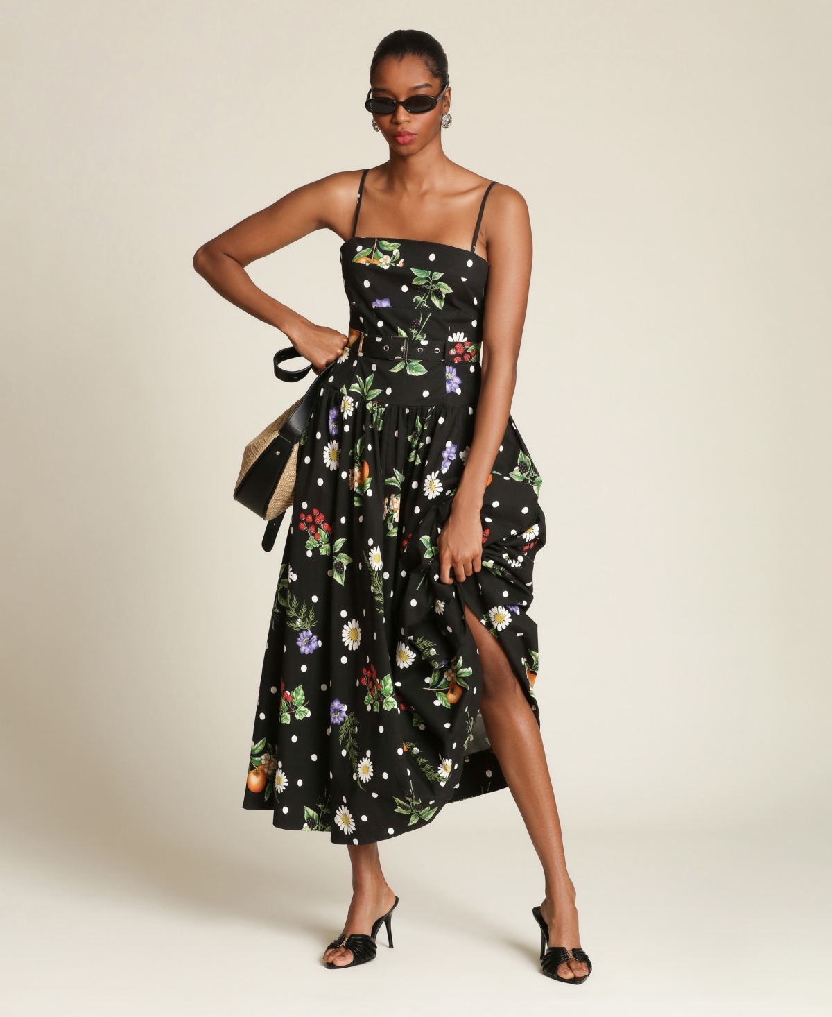 Avec Les Filles Women's Drop Waist Belted Midi Dress