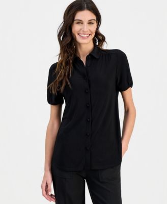 Women's Collared Button-Front Short-Sleeve Top