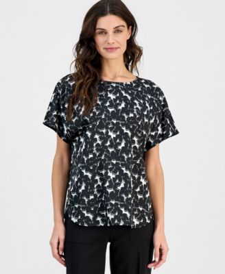 Women's Printed Boat-Neck Short-Sleeve Blouse 
