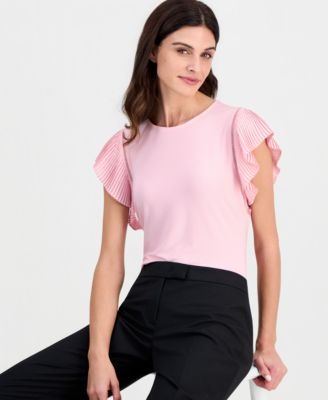 Women's Round-Neck Ruffled-Sleeve Top