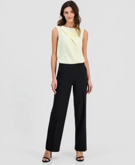 Petite Mid-Rise Wide-Leg Pants - Anne Black