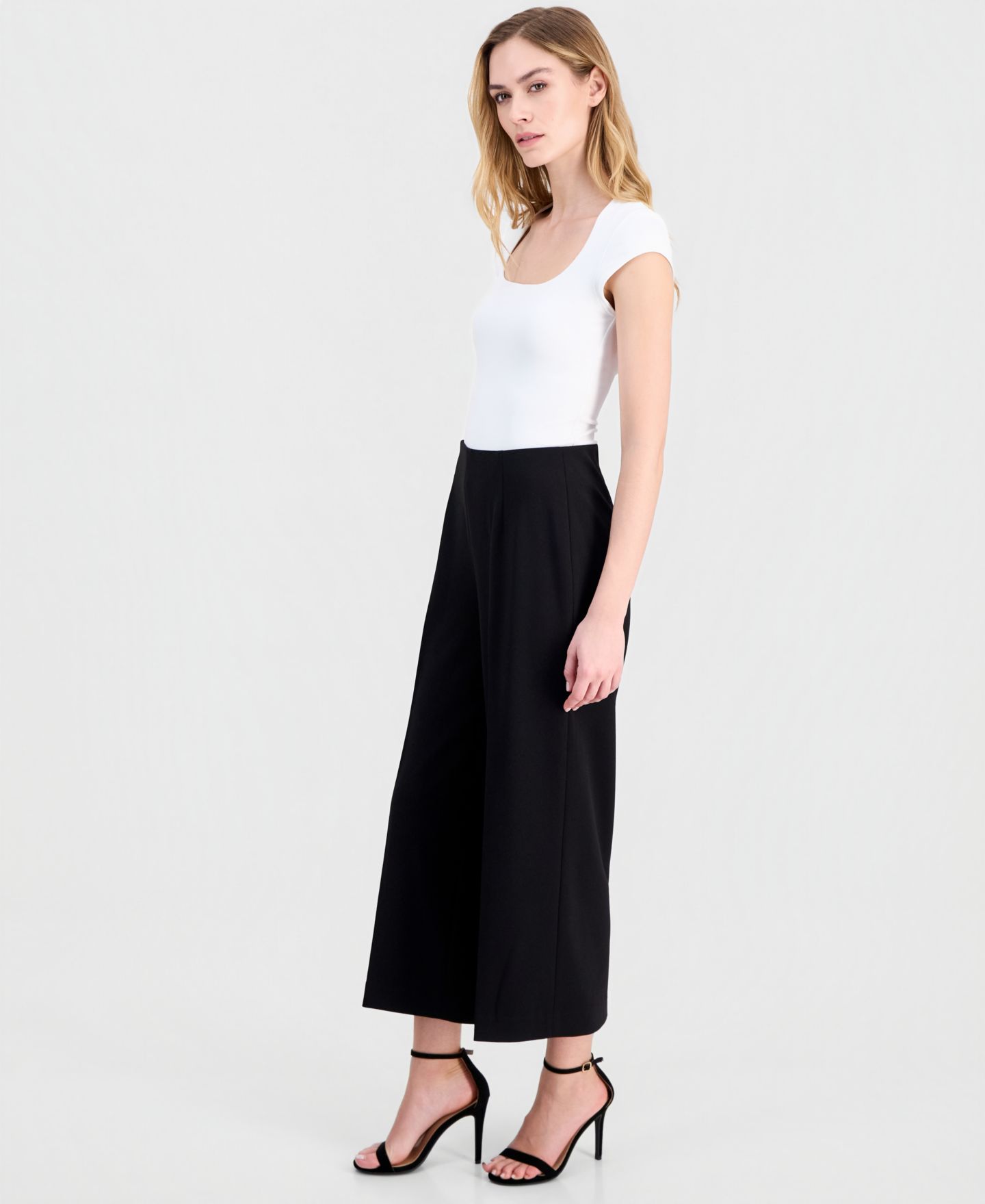 Женские брюки Anne Klein High-Rise Cropped Wide-Leg, цвет: Чёрный — фото 3