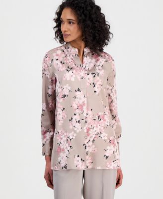 Women's Long-Sleeve Floral Popover Blouse