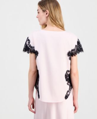 Women's Short-Sleeve Lace-Trim Satin Top