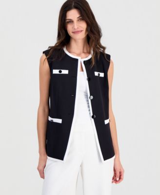 Women's Contrast Trim Four-Button Vest