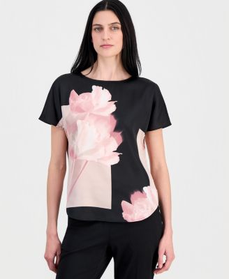 Women's Printed Boat-Neck Short-Sleeve Top