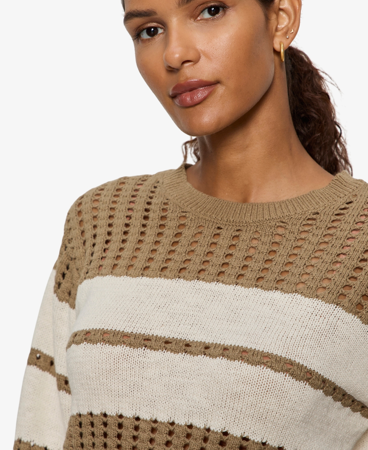 Sanctuary Petite Sporty Openwork Popover Crew neck Sweater