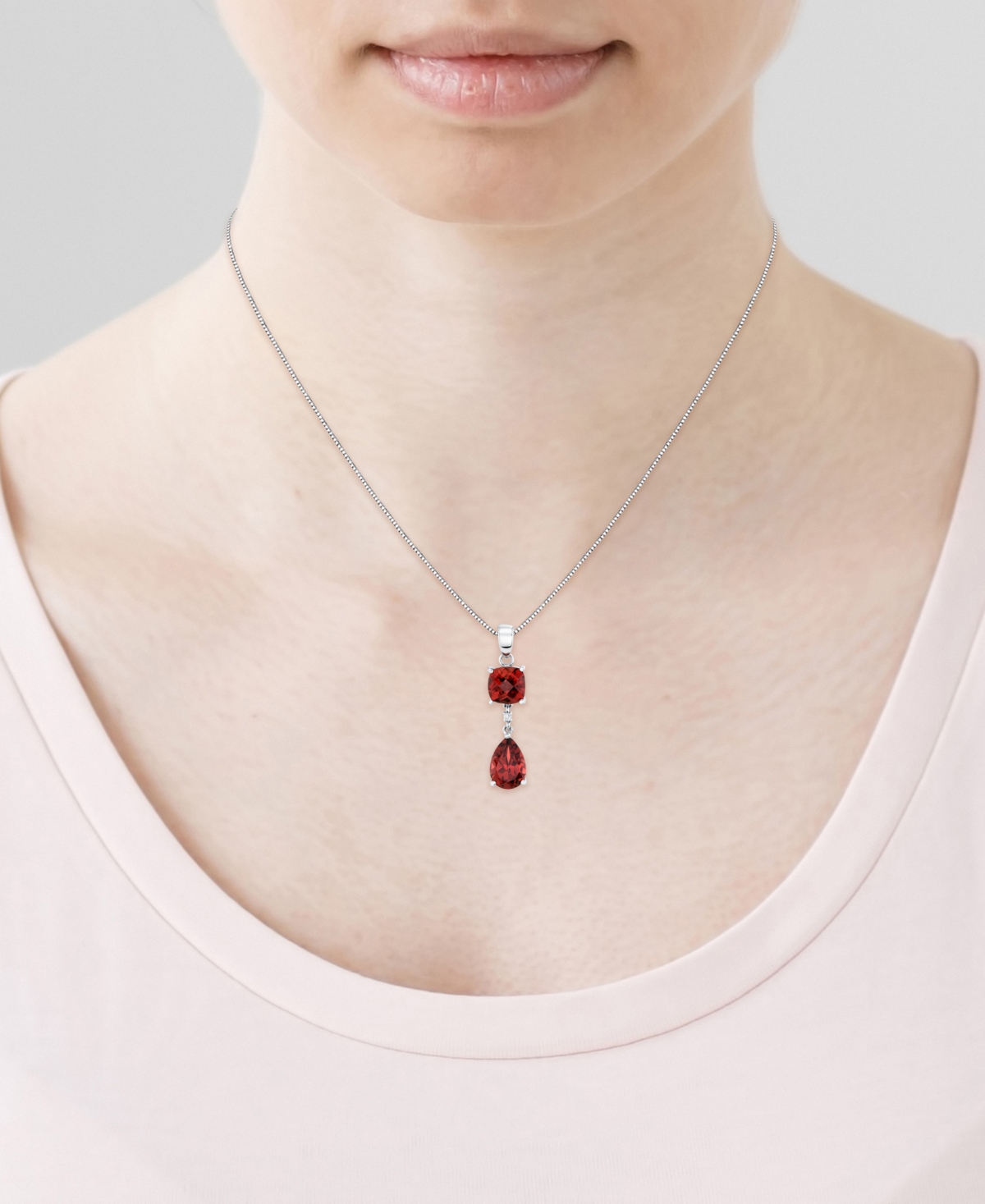 Macy's Garnet (4-5/24 ct. t.w.) & Diamond Accent Pendant Necklace in Sterling Silver