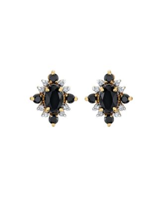 Onyx (1-1/4 ct. t.w.) & Diamond (1/8 ct. t.w.) Stud Earrings in 10k Yellow Gold