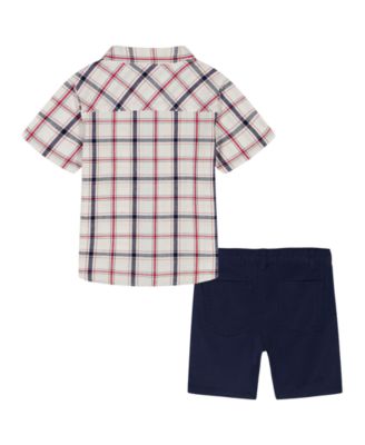 Boys' 2T-7 Point Collar Stripe Shirt and Shorts, 2-Piece Set