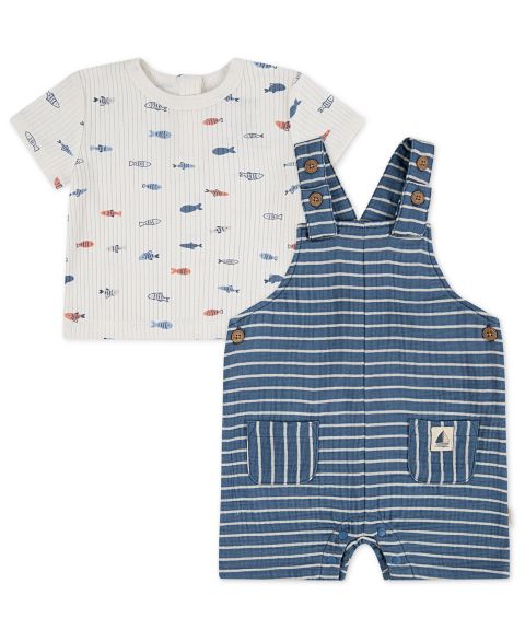 Комплект Huggies Crewneck T-Shirt and Shortall, 2-Piece Set для мальчиков-малышей, цвет: Синий / Белый