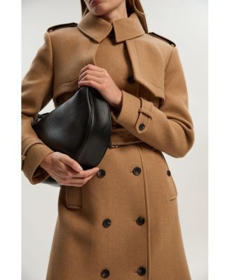 Women's Wool Mix Belted Trench Maxi Coat.