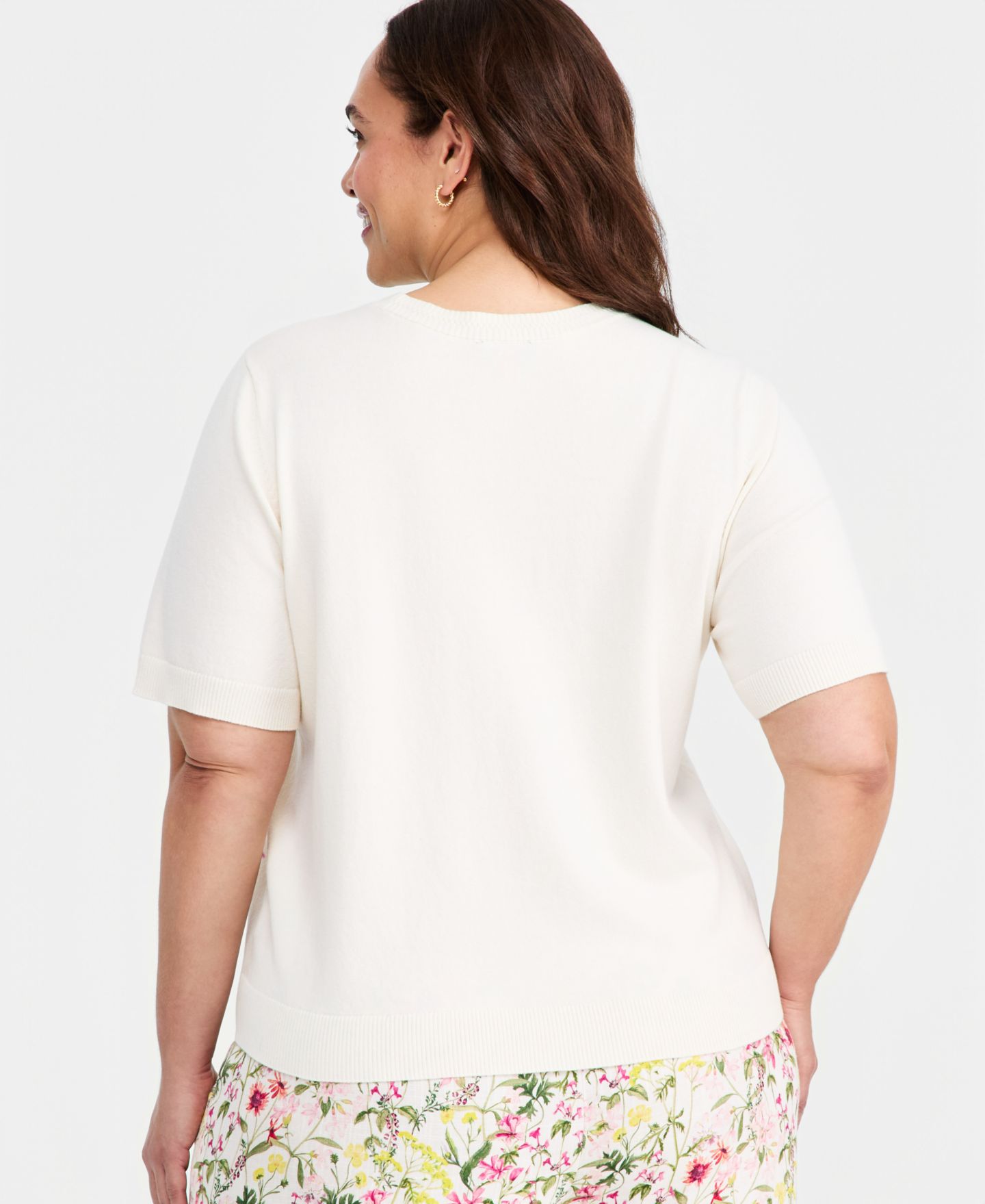 Женская блузка Vince Camuto Plus Size Printed Crew Neck Blouse, цвет: Состаренный белый — фото 4