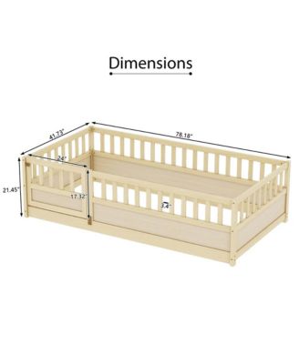 Twin Size Wooden Floor Bed Integral Construction with High Security Barrier Pine French Style for Kids